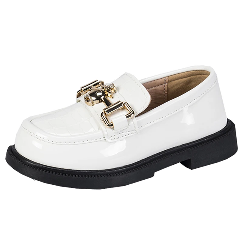 Spring Autumn Fashion Style Solid Color Black Girl White Leather School Kids Shoes For Dress
