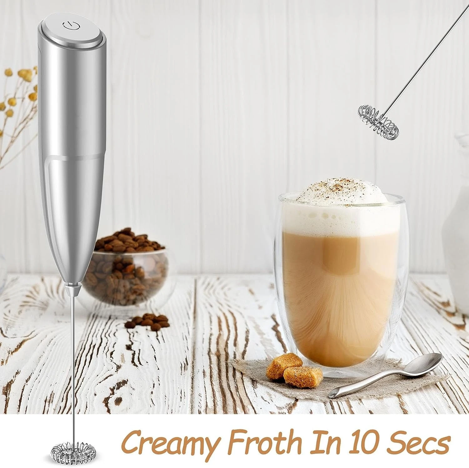 Powerful Milk Frother Handheld Foam Maker for Lattes Whisk Drink Mixer for Coffee Mini Foamer for Cappuccino Frappe Matcha