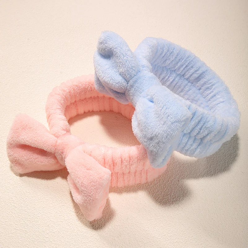 LMLTOP Wholesale Cute Bowknot Soft Face Clean Hairband For Baby Girls Women Coral Fleece Spa Sport Yoga Wrist Headband SY806