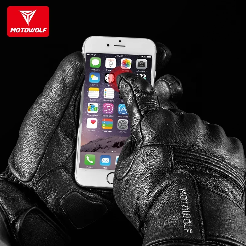 MOTOWOLF new sheepskin gloves windproof and wear-resistant winter motorcycle riding racing gloves