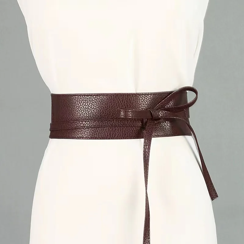Lace up New Bowknot Red Wide Waistband Bow Ties Ladies Dress Waist Fashion PU Women Leather Belts