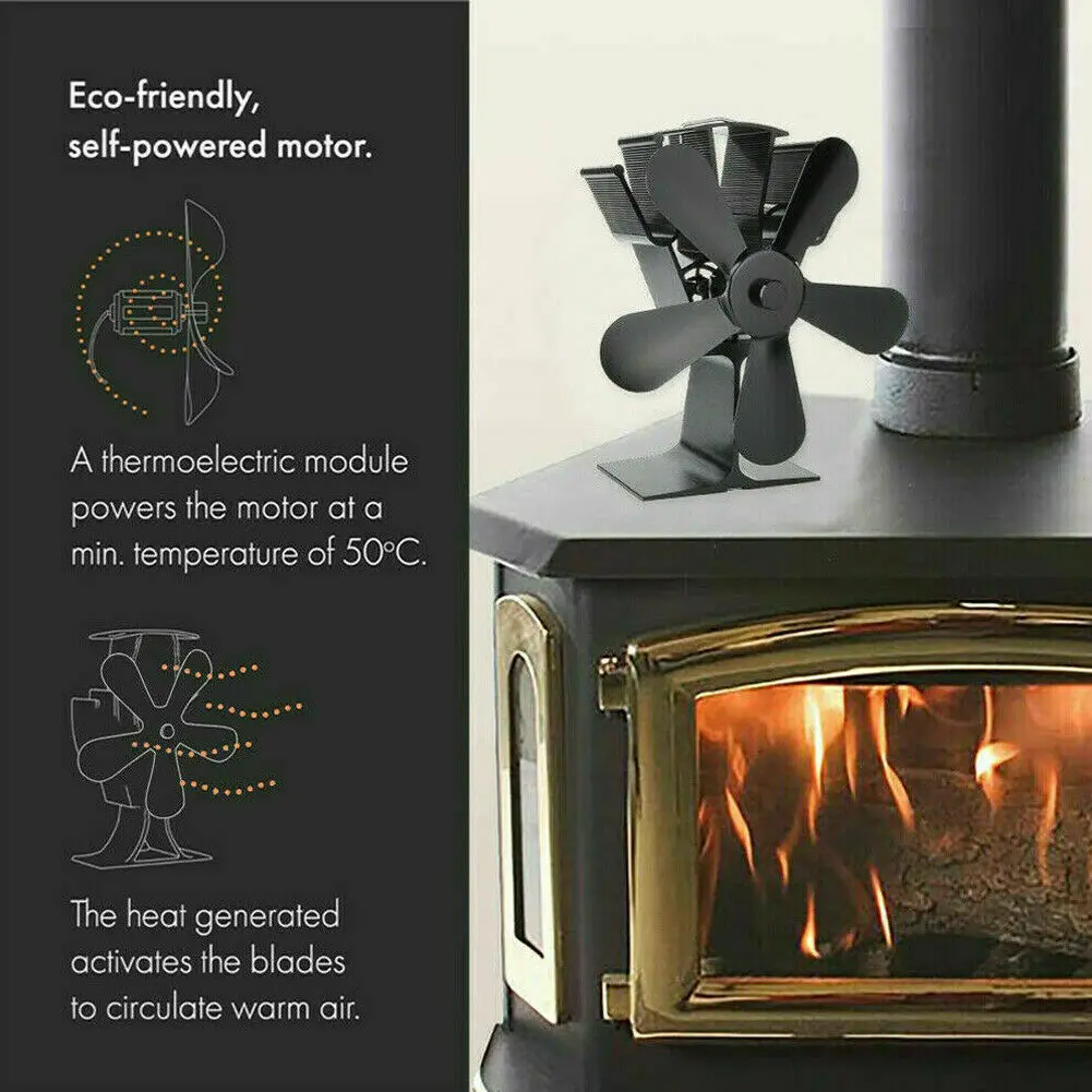 Dropshipping from Australia Warehouse within 24 Hours,Aluminum 5 Blade Leaf Heat Powered Stove Fireplace Fan