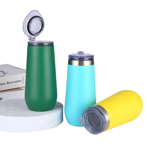 Custom 8oz Double Wall Stainless Steel champagne flute Insulated 16Oz Wine Tumbler Cups With Lid