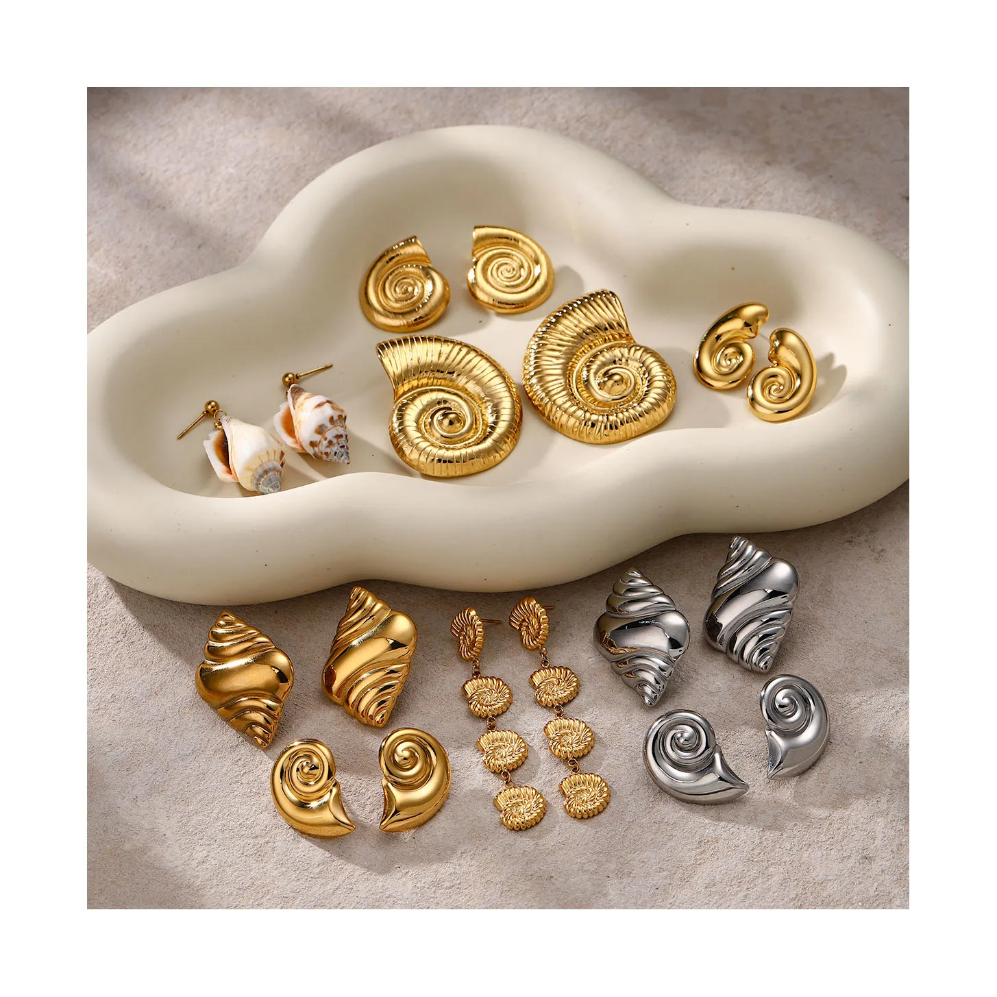 ERESI 2024 Fashion Jewelry Retro Titanium Steel Polishing Conch Earrings Women 18K PVD Gold Stainless Steel Chunky Stud Earrings