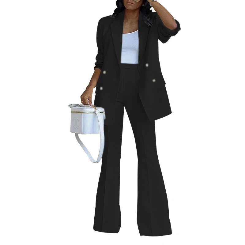 Caiheng blazers ladies women suits business attire casual solid two piece sets clothes blazer set for women office formal