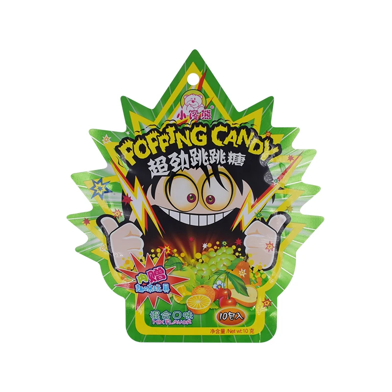 Customized design irregular shape of popping candy packaging bag or pouch with hanging hole