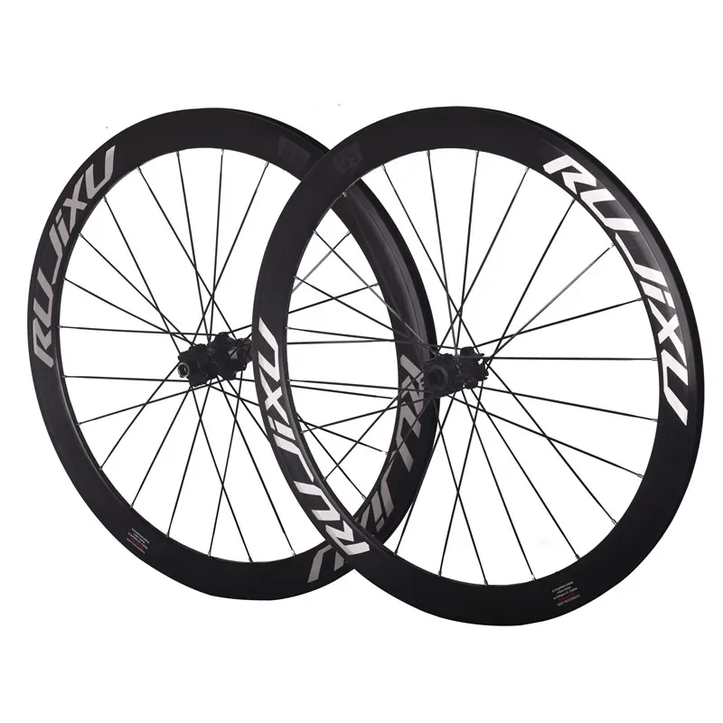 RUJIXU New 6 Pawls 700c Depth 50mm Bike Alloy Road Wheelset Clincher Disc Brake Thru Axle Center Lock Hubs Road Bike Wheels