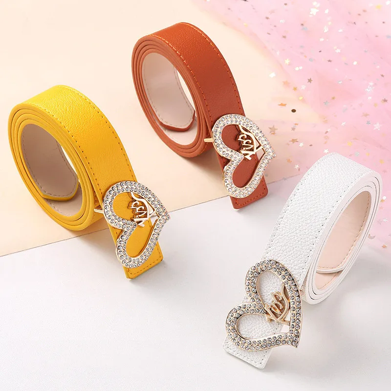 Fashion Womens Pu Belts Bb Simon Rhinestone Belt Heart Buckle Women Belts 2021