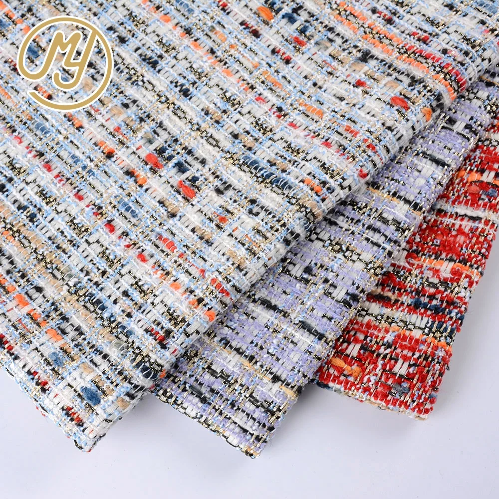 Hot sale bulk women coat boucle 100 polyester rough fancy tweed fabric for apparels
