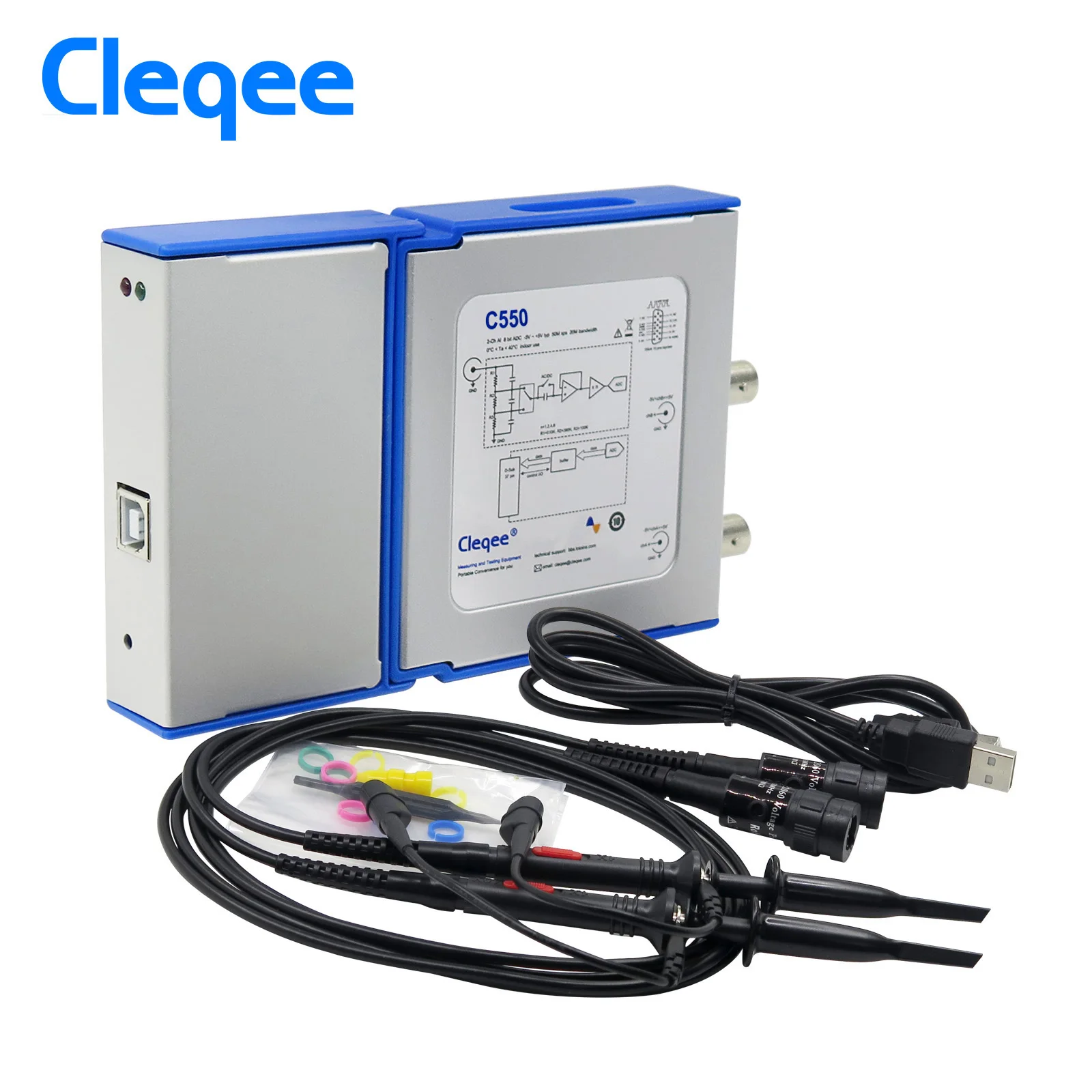 Cleqee C550 PC Virtual Digital Handheld Oscilloscope 2 Channel Bandwidth 50Mhz sampling data 1G with probe USB cable
