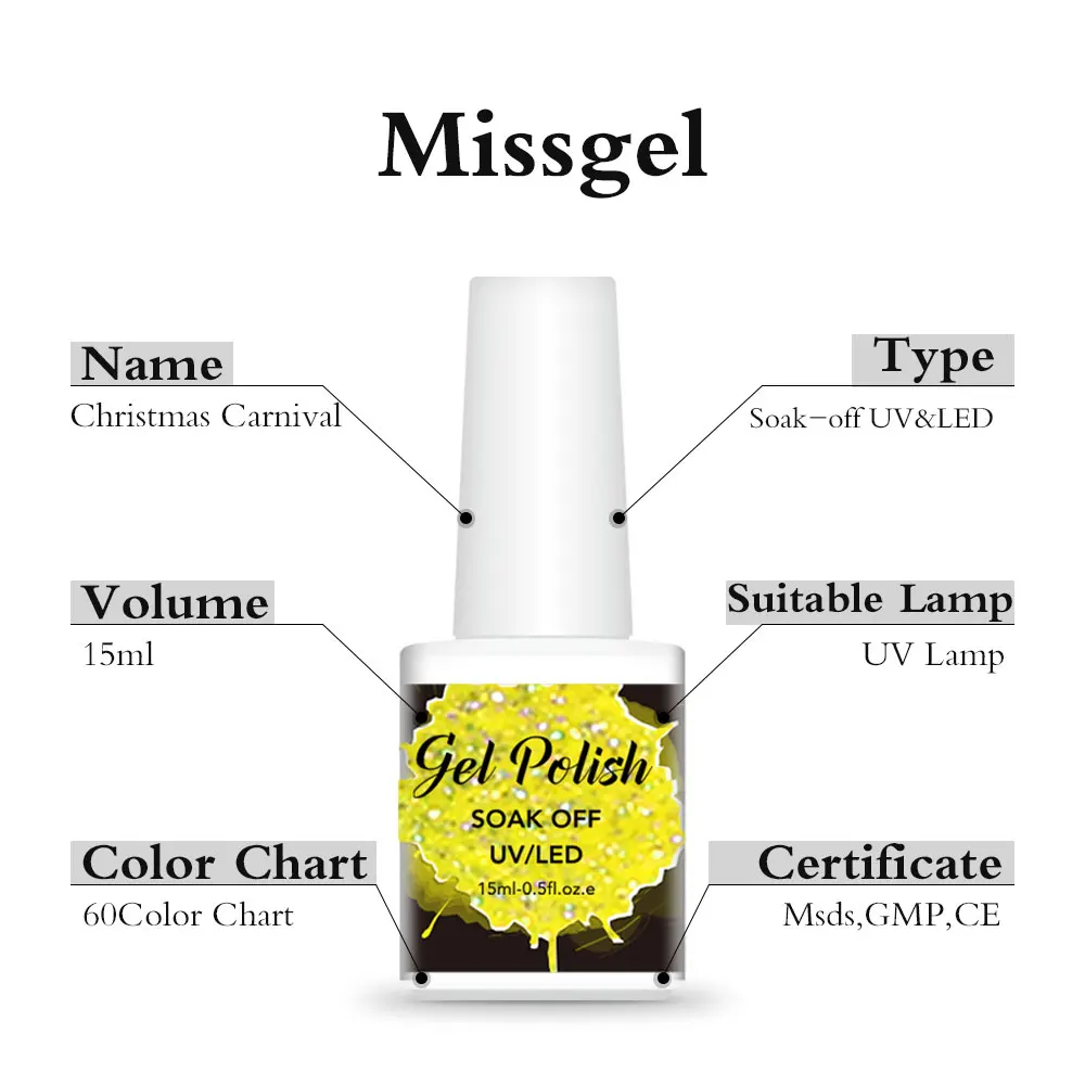 Wholesale Supplies Custom Logo Oem Color Disco Reflective Glitter UV Nail Gel Polish 15 ml Esmalte Gelpolish