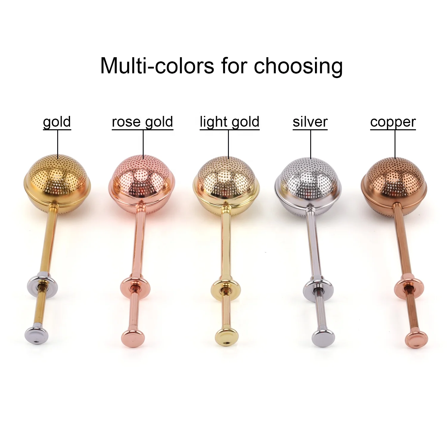 Top Quality Multi Color Ball Shape Spoon Tea Infuser With Pushing Handle