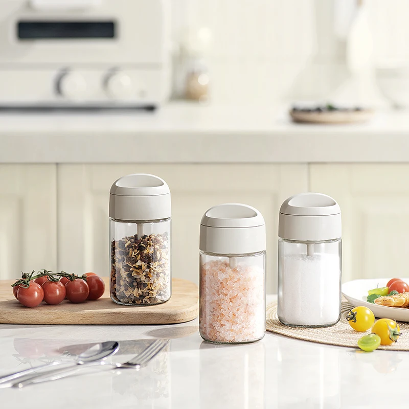 24 new250ml Spice Box Seasoning Jar Condiments Container for Kitchen Light Grey Glass Material Integrated Spoon Lid