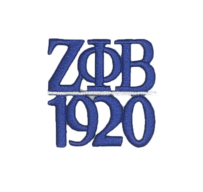 Blue And White Greek Twill Letters Embroidery Patches Custom Zeta Phi Beta 1920 Shield Embroidered Patch