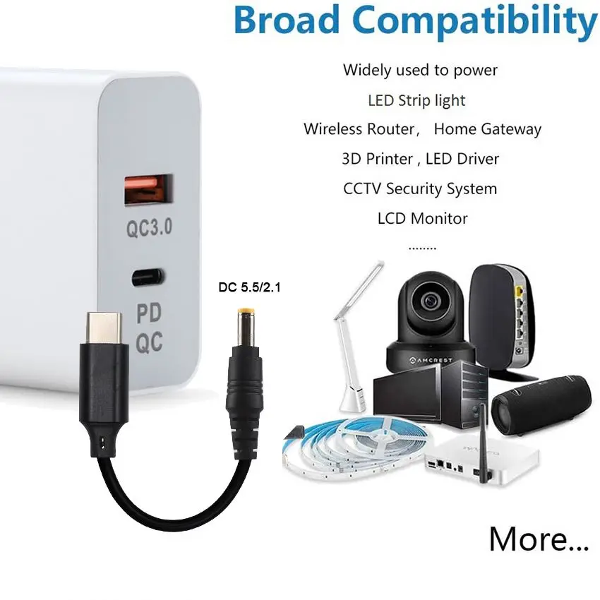 3Ft Customized Usb 3.1 Type C Usb C To 5.5 2.1 Mm Pd Emulator Trigger Cable For Laptop Male Dc 5521 Square Adapter Power Charger