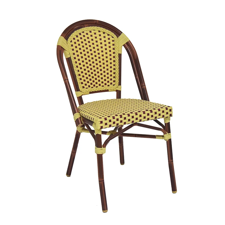 Outdoor French Chairs Multi Color PE Rattan Patio Bistro Flat Wicker Bamboo Garden Chair On Sale
