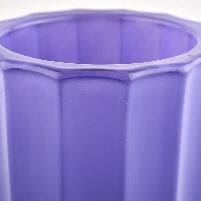 purple glass candle vessel stripe candle holder for home decor