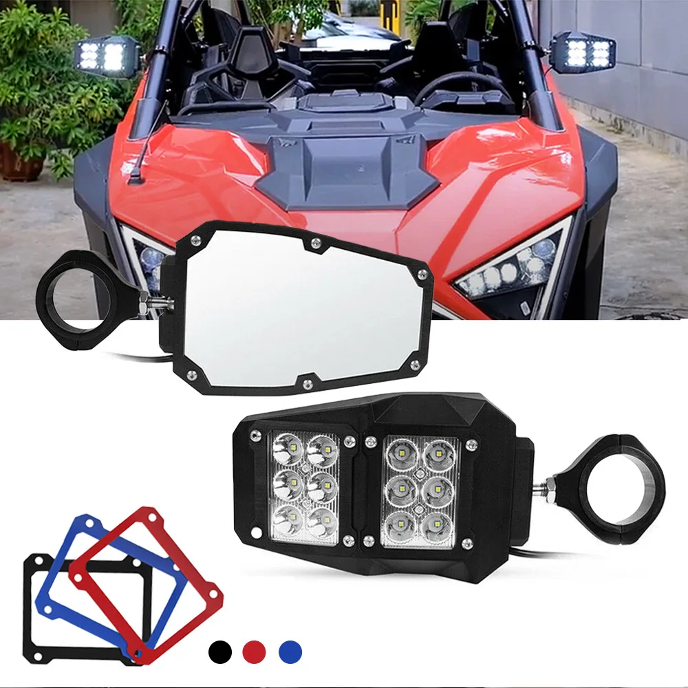 Adjustable UTV ATV Offroad Rearview Side Mirrors with Lights Universal Center UTV Mirror fit 1.75 to 2 Inch Roll Bar Cage