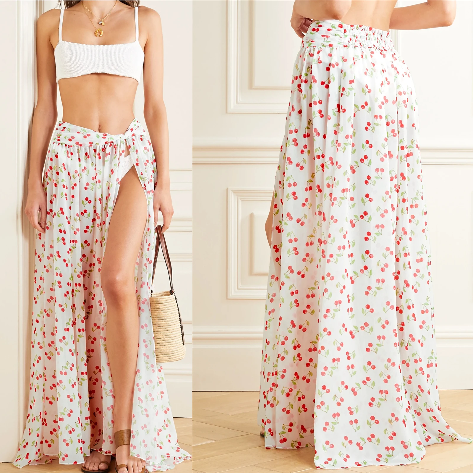 Summer New Office Fashionable Customized Manufacturing Top Onsale Printed Chiffon Maxi Skirt