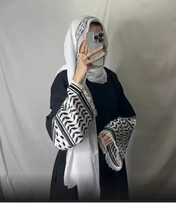 PROMISTAR 2024 Customized Embroidery Cardigan High Quality Polyester Trendy Palestinian Abaya Plus Size Islamic Clothing