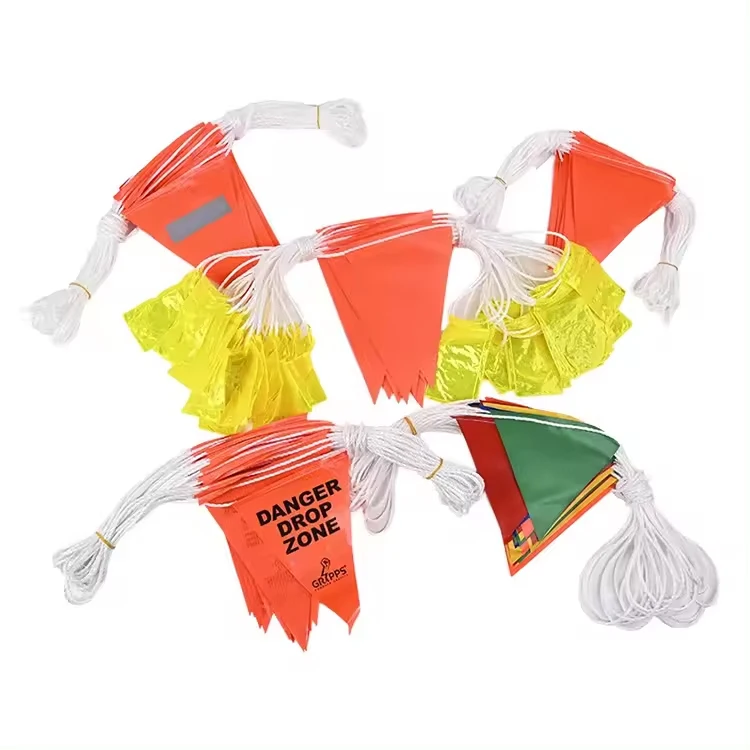 Factory direct sale custom orange bunting pvc vinyl 45 flags safety pennant string flag with reflective lattice strip