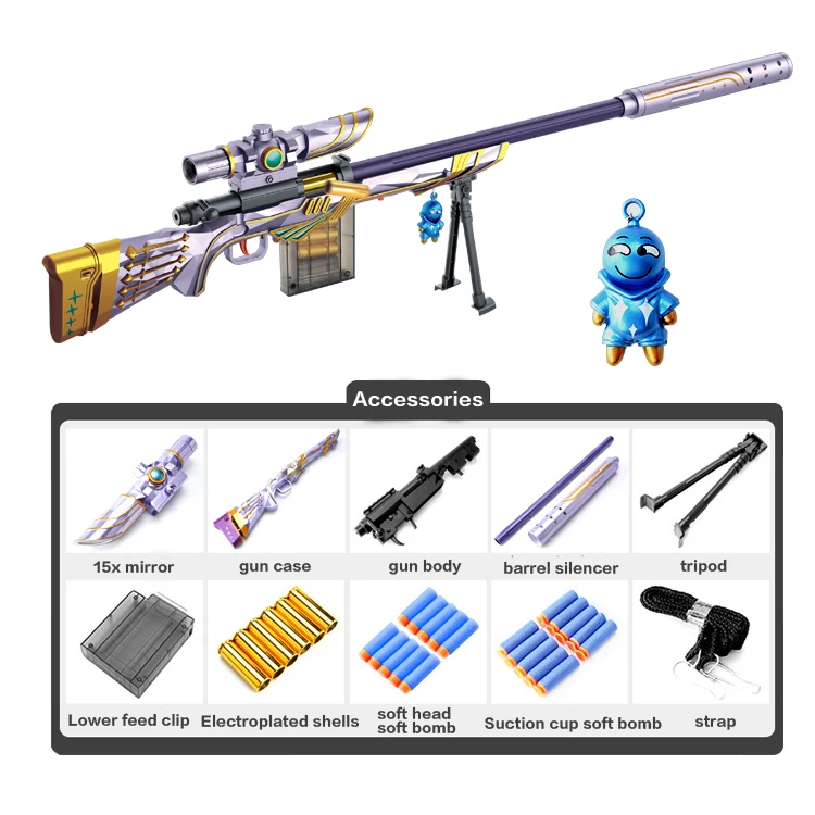 EVA safe shooting plastic toys manual ejection soft bullet toy gun bullet shell jumping soft bullet sniper gun