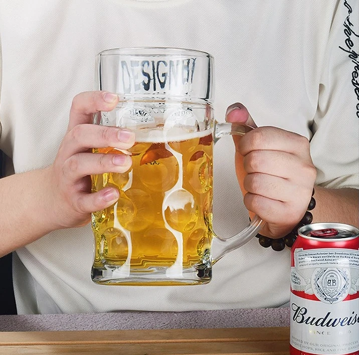 1.3L Super Capacity Budweiser Draft Beer Glass Hero Mug 45oz Bright Bubble Beer Drink Cup With Handle Taza De Cerveza De Vidrio