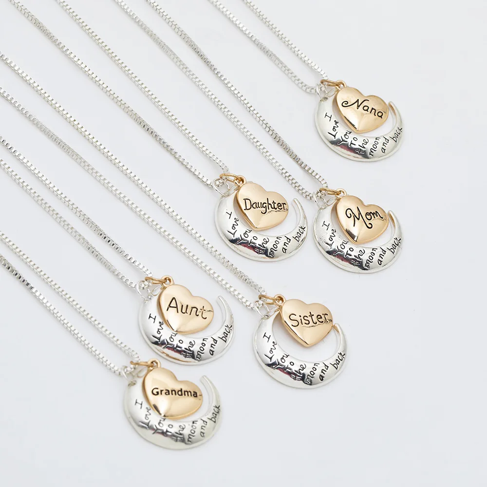 Q688 Mother Day Silver Necklaces Mothers Gift Letter Heart Pendant Necklace I Love You to the Moon and Back Mom NecklacesHot sal