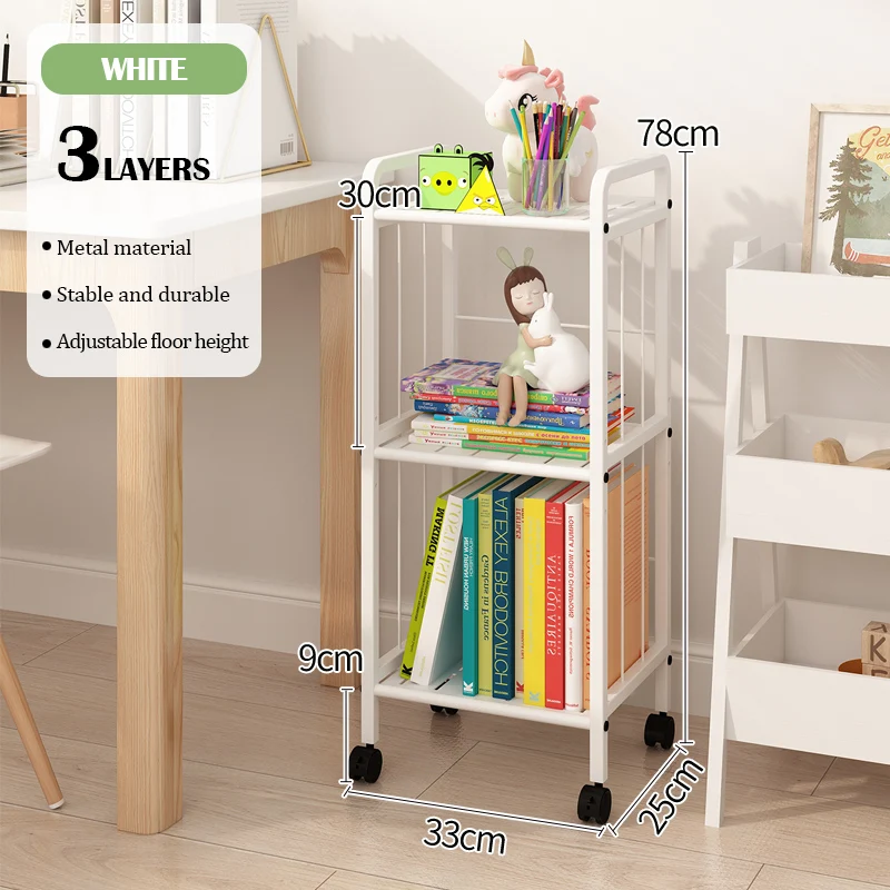 Modern Book Rack Narrow Corner Movable Bookshelves With Wheels