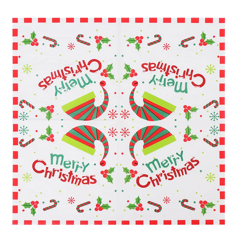 Ready To Ship Napkins Tissue Paper Beverage Tree Decorative Santa Merry Christmas 2 Ply Printed Dinner Napkin