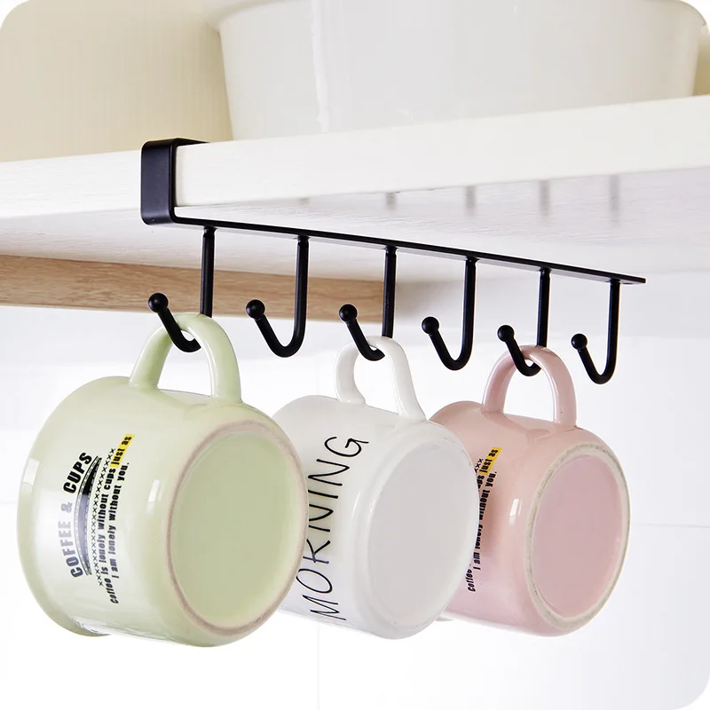 6 Hook Coffee Cup Mug Holder Black White Hooks Shelf Multifunction Kitchen Cabinet Sundries Organizer Storage Hanger w-01430