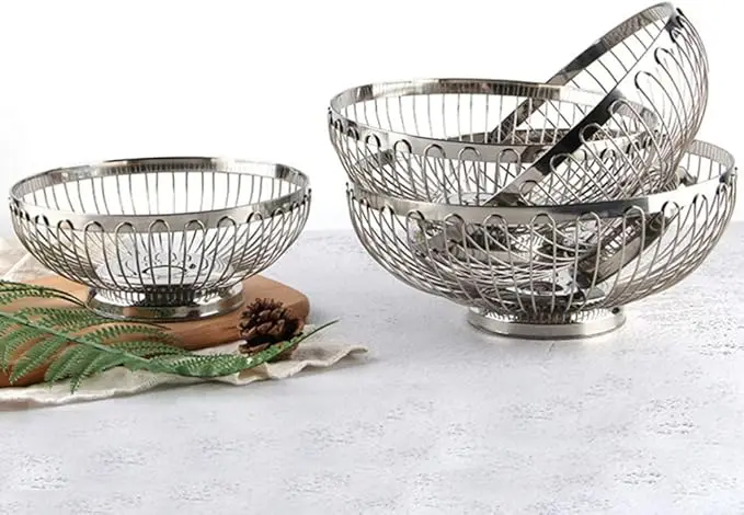 Wholesale Factory Price Oval Shape Metal Bread Basket Fruit bowl Food Storage Baskets For Living Room