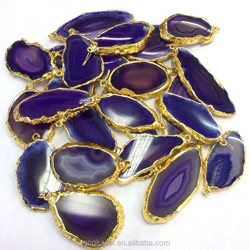 Wholesale quality irregular gold-plated edge agate piece exquisite necklace pendant