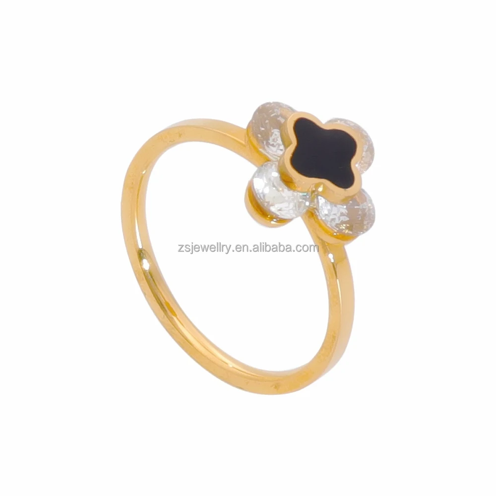 Clover Design Stainless Steel Jh Women Girl Fashion Custom Zircon Flower Diamond Gold Plated Ring