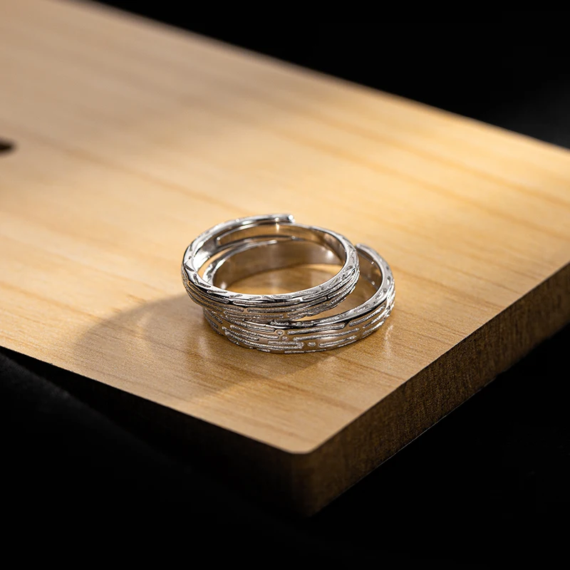 Popular Design Adjustable Promise 925 Sterling Silver Ring for Couple Geometric Tennis Bracelet 925 Silver Jewelry Finger Ring