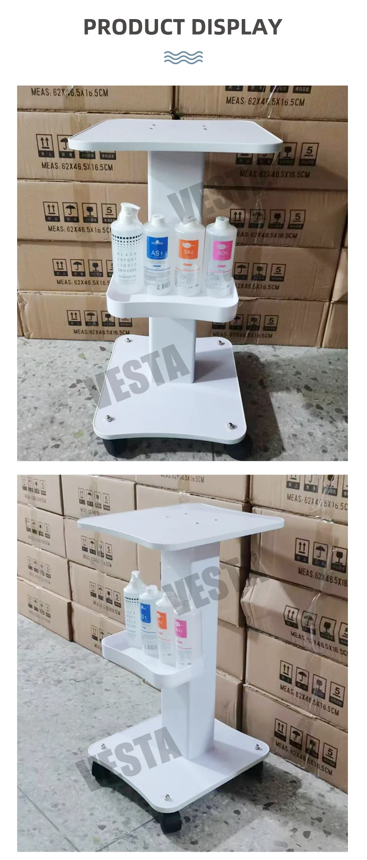 Wholesale Wood Panel Portable Lockable Steel Boby 4-wheel Hair Salon Cart Trolley For Facial Beauty Machine Tool