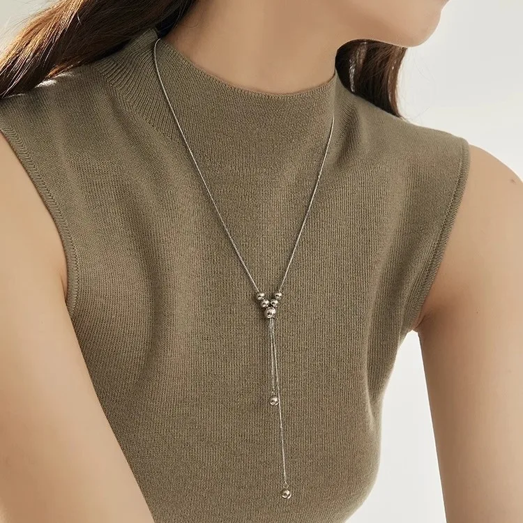 Autumn And Winter Sweater Chain Waterproof Not Fade Stainless Steel 18K Plated Gold Silver Drawable Adjustable Long Necklace