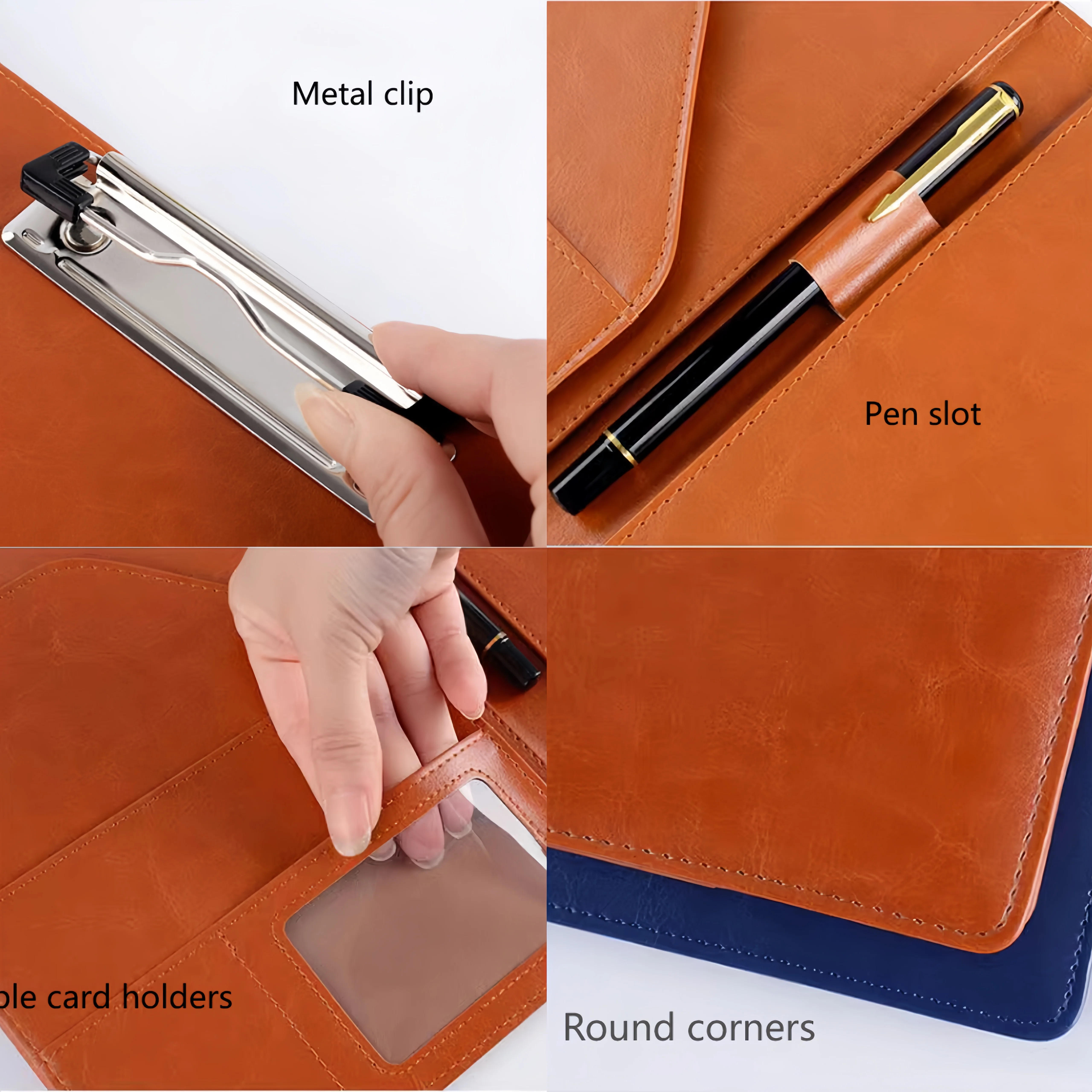 360 Degree Foldable Custom High-quality PU Leather Portfolio Folder Clipboard Holder