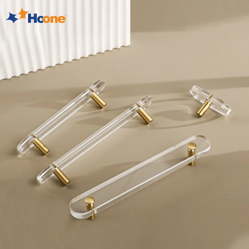 Hoone Modern Cupboard Furniture Drawer Clear Brass Pulls Kitchen Cabinet Transparent Crystal Acrylic Door Handles