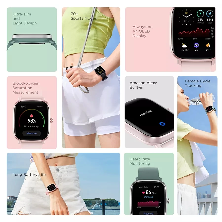 Global Amazfit GTS 2 Mini Smartwatch 5ATM Water Resistant AMOLED Display Alexa Built-in Smart Watch for Android IOS Phone