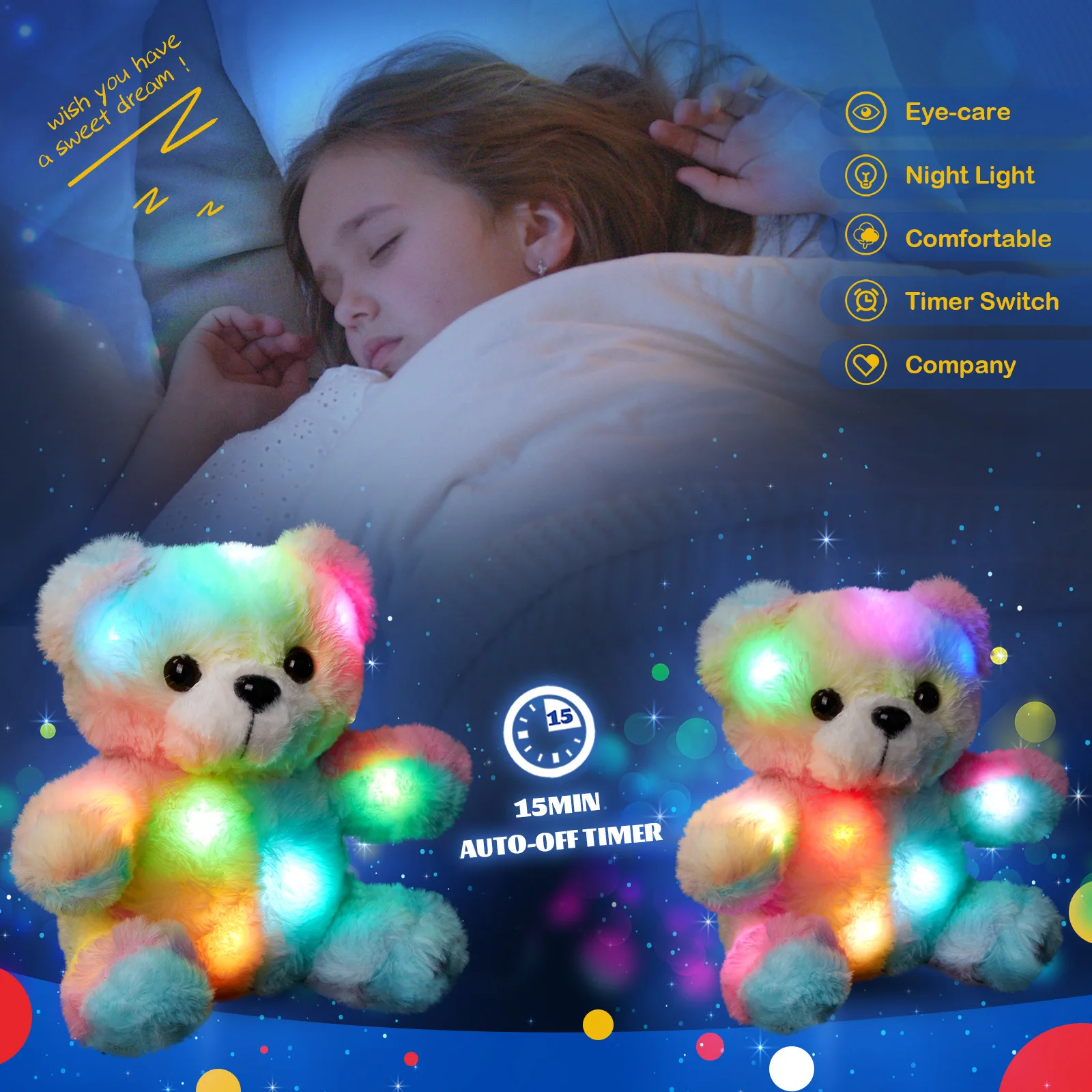 Stuffed Rainbow Glowing LED Night Light Bear Plush Teddy Bear With Lights Toys Fancy Presents For Children Party Gifts