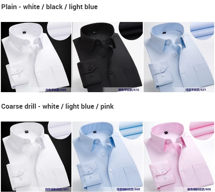 0903 Custom wholesale Gentleman Full Formal Long Sleeve Plain Tee Plus Size White Men Dress Clothing Mens Shirts usd4.98-5.98/pc