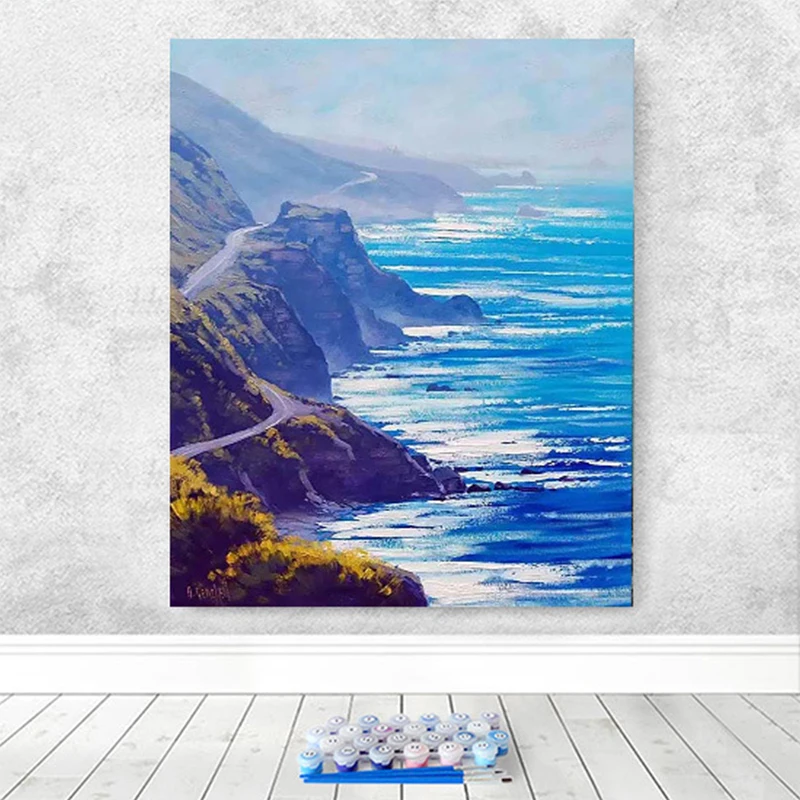 Amazon Landscape DIY Handmade Nordic American Style Sea Oil canvas Paintings by Numbers