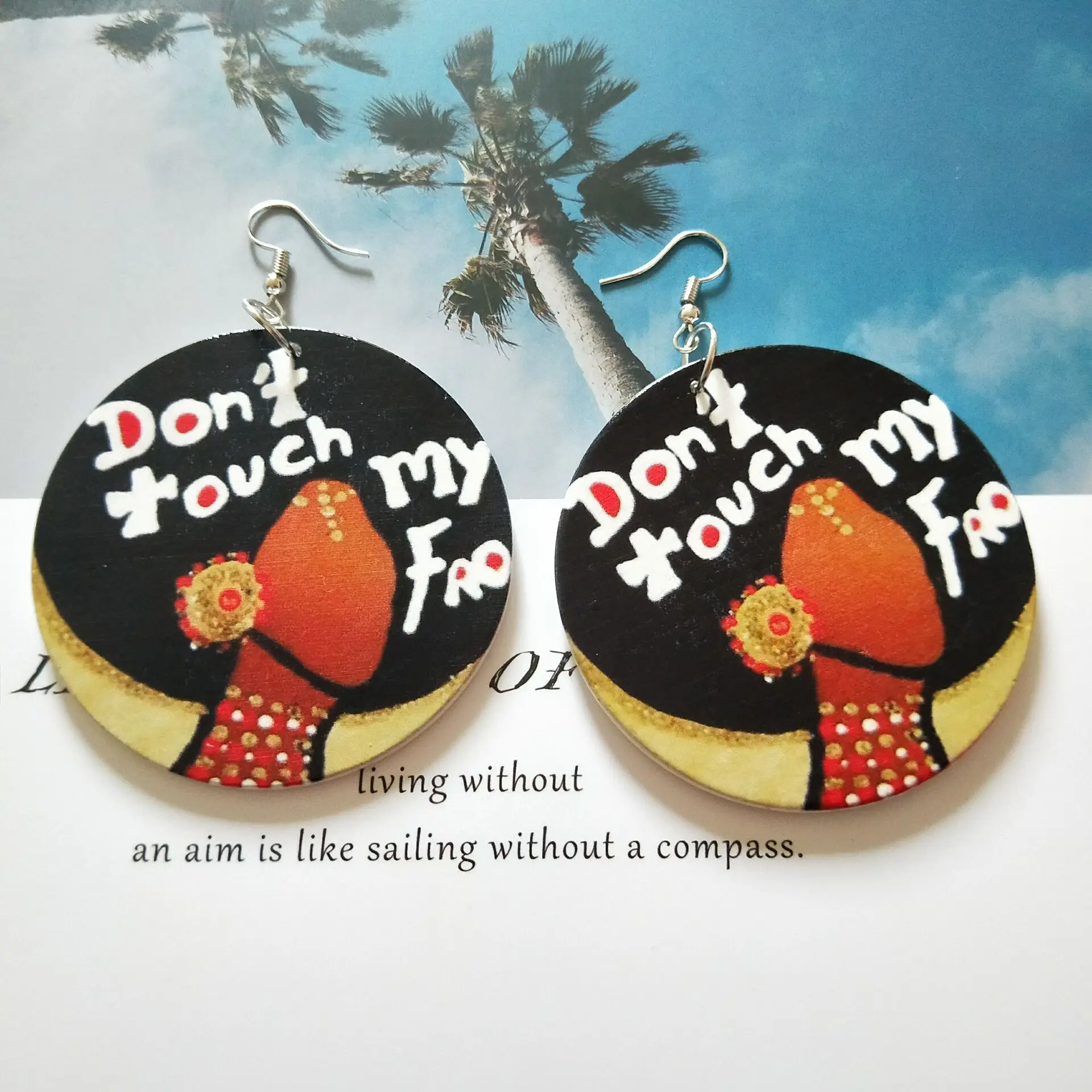 2021 Hot Selling Custom Jewelry African Head Geometric Wooden Dangle Earrings Exaggerated Fashion Head Pattern Wood Drop Earring