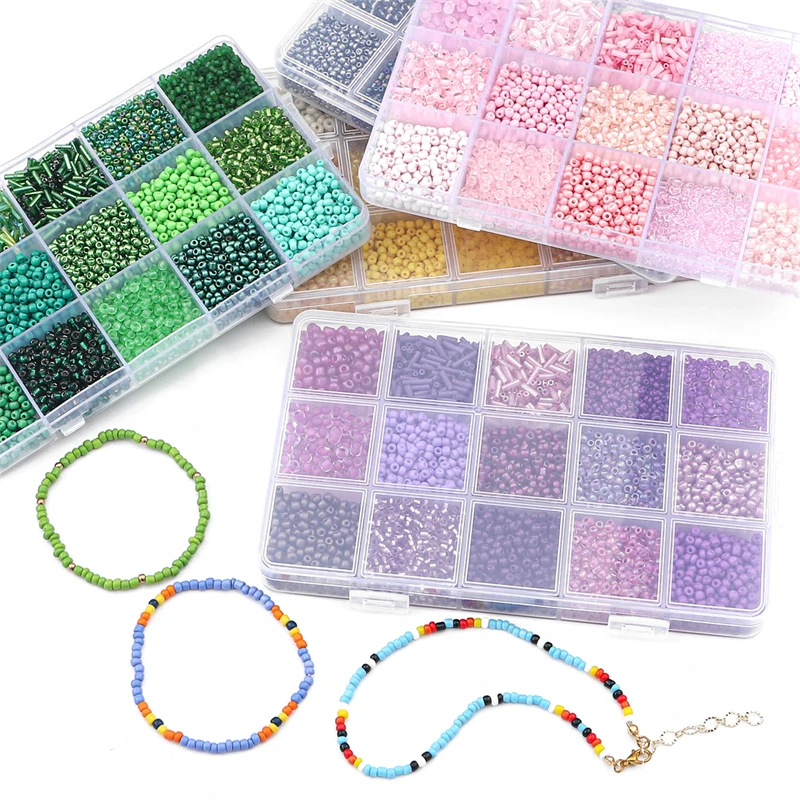 Wholesale 15 Colors Mix Seed Loose Bead Tube Beads Set with Box For DIY Jewelry Beaded Necklace Bracelet Earring Making Kit