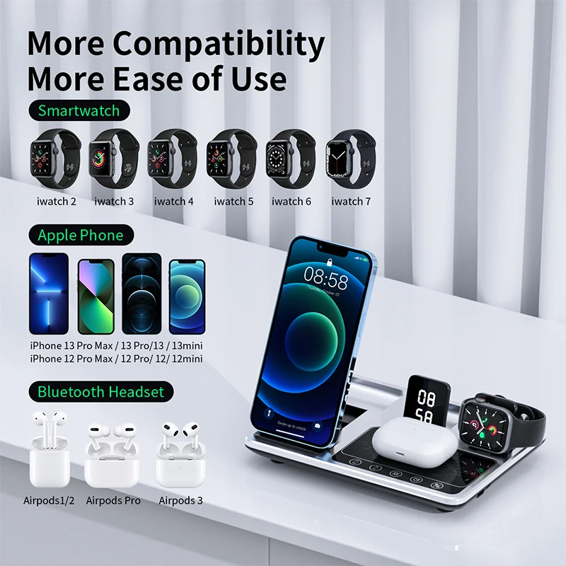 4 in 1 New Mobile Phones Holder Smart Touch  Led Light Stand Up Wireless Charger Station wireless charger