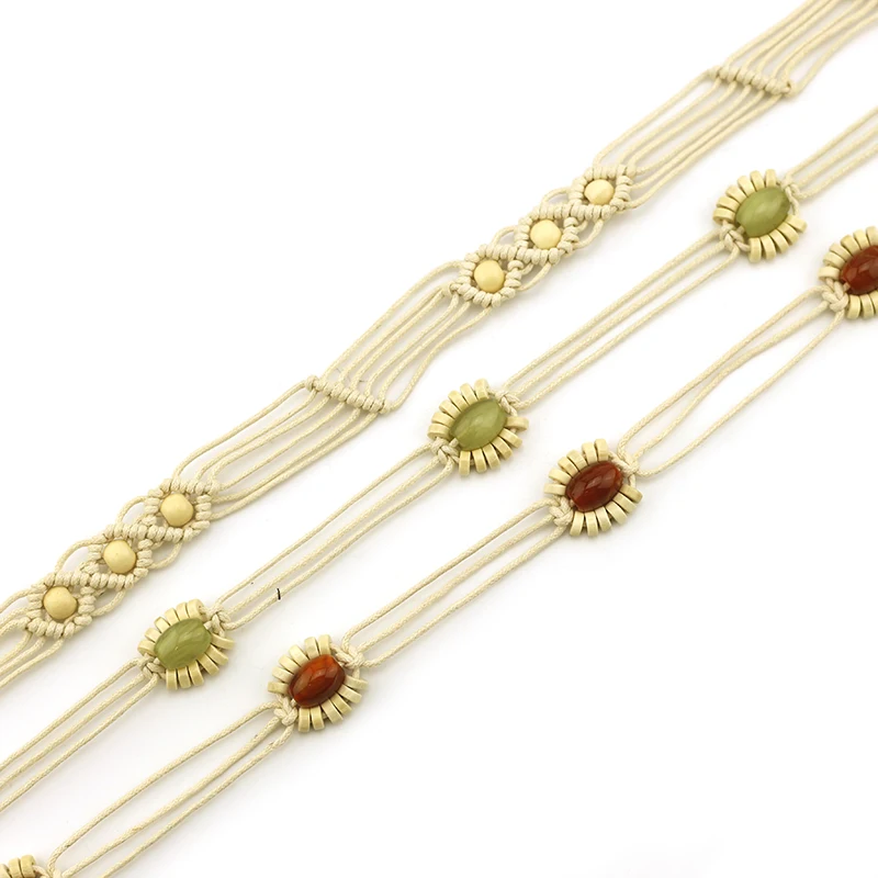 handmade braided cord belt with wood bead and fringe fashion belt