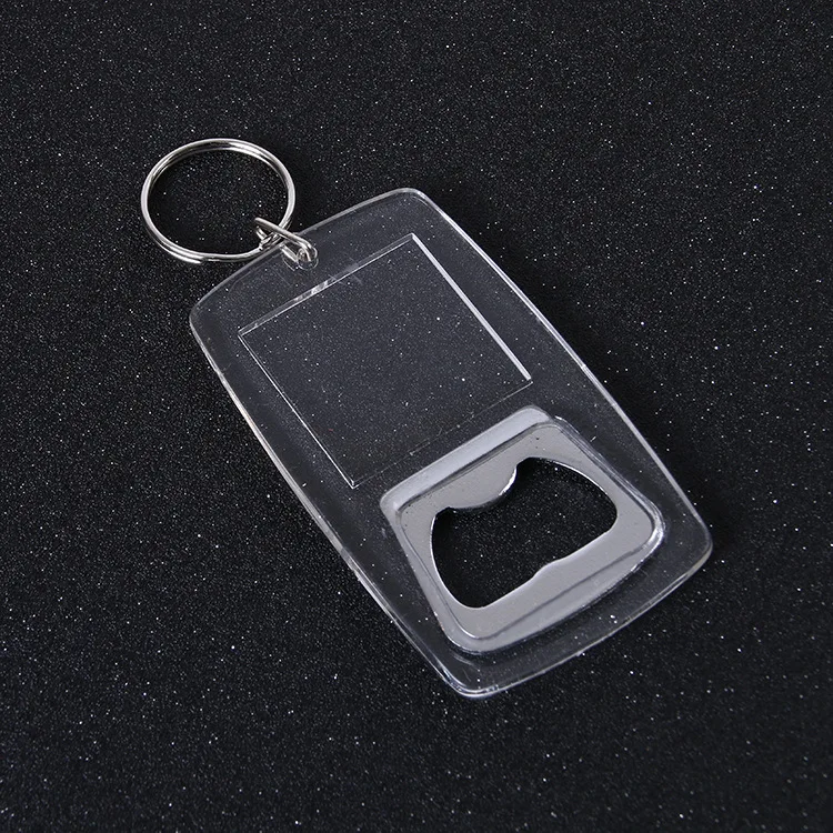 Clear Key Holder Beer Opener Plastic Multi Tool Keyring Promotion Insert Photo Transparent Acrylic Bottle Opener Keychain