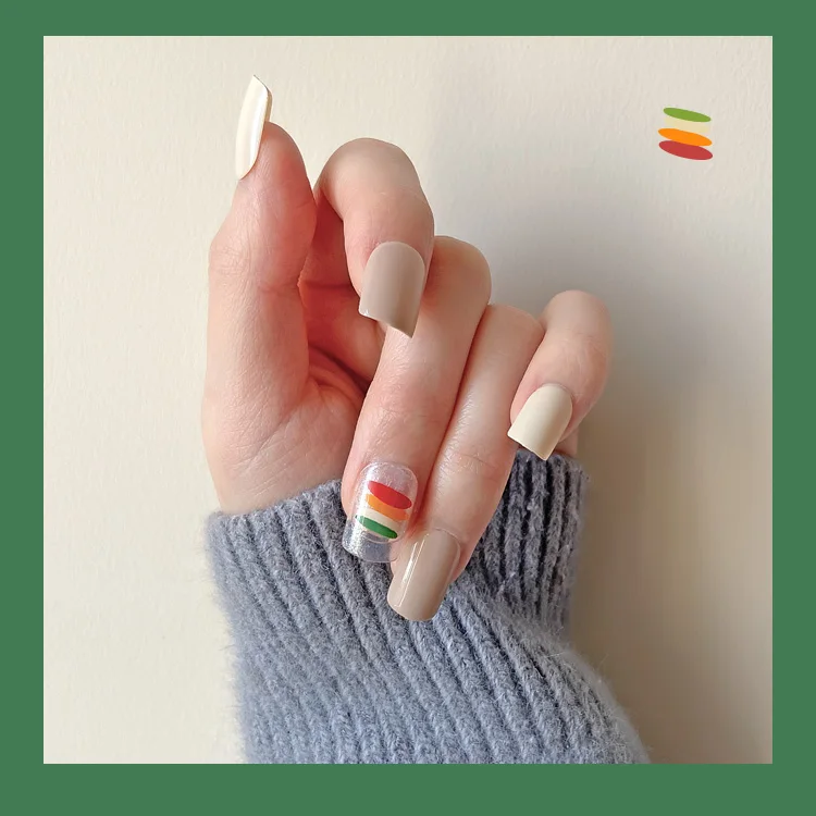NEWAIR hot selling nail tips short square full cover false fingernail rainbow pattern press on abs false nails tips