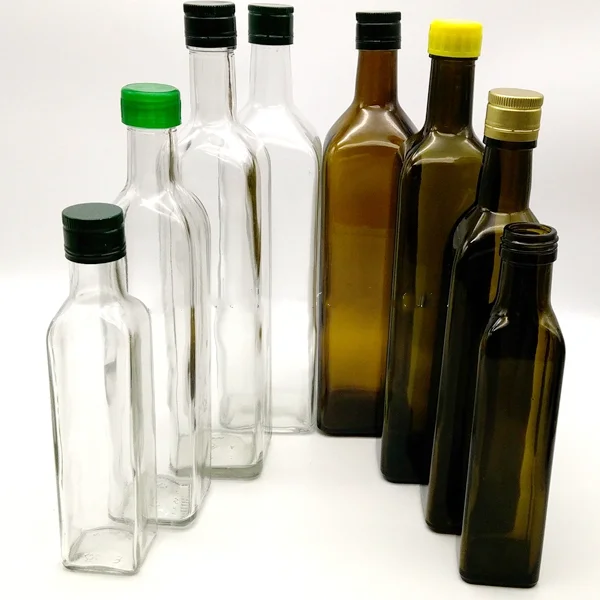 100ml 150ml 500ml 750ml clear square empty olive oil glass bottle for kitchen soy sauce vinegar dispenser Oiler cruet with lid